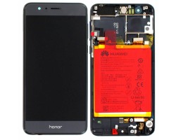 Kijelző érintőpanel LCD Huawei Honor 8, fekete komplett kerettel (akkumulátor, hangszóró) 02350VAS